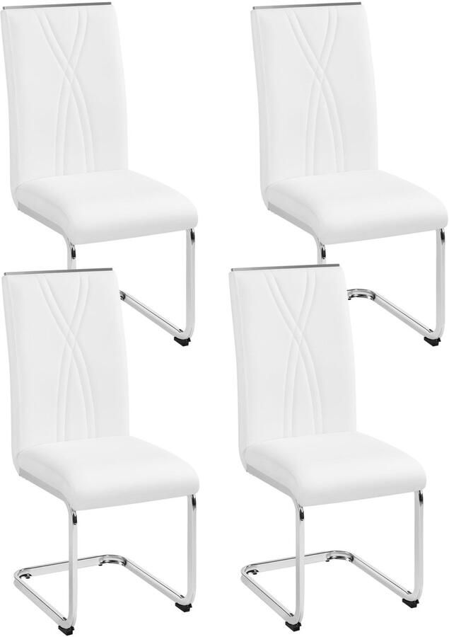 Set van 4 keukenstoelen schommelstoel met metalen onderstel eetkamerstoel gestoffeerde stoel voor eetkamer keuken woonkamer restaurant vergaderruimte wit