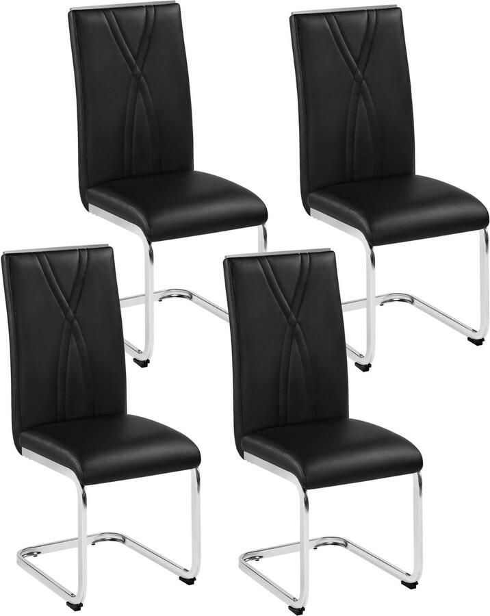 Set van 4 keukenstoelen schommelstoel met metalen onderstel eetkamerstoel gestoffeerde stoel voor eetkamer keuken woonkamer restaurant vergaderruimte zwart