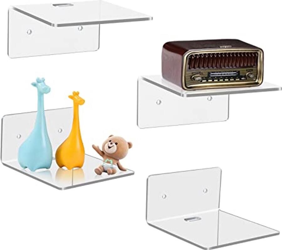 Set van 4 kleine drijvende acryl wandplanken voor opslag en decoratie