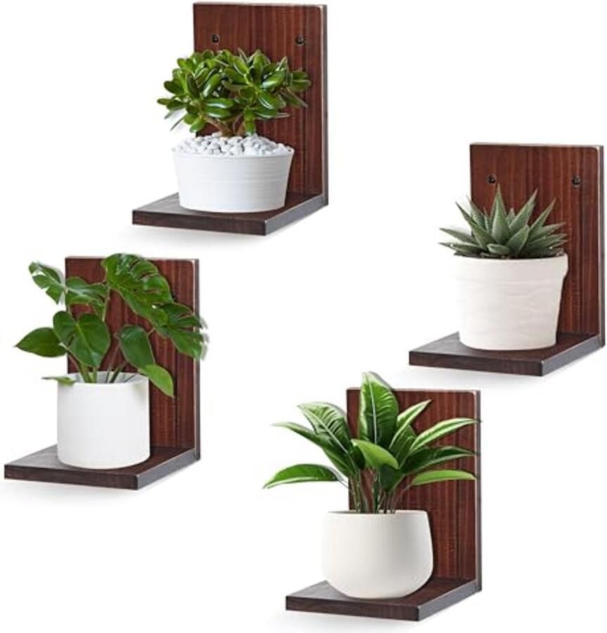 Set van 4 Kleine Zwevende Wandplanken Decoratieve Houten Planken voor Woonkamer Slaapkamer Badkamer en Keuken