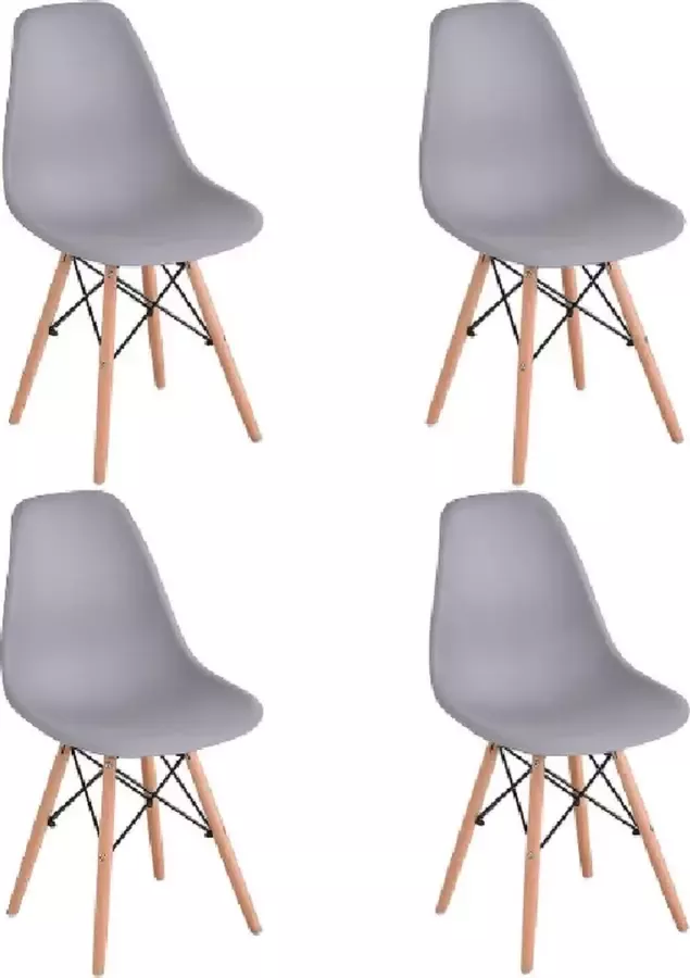Set van 4 Kuipstoelen Kuipstoel Kuipzetel Eetkamerstoel Comfortabel Stijlvol & Duurzaam Hout & Kunststof Grijs