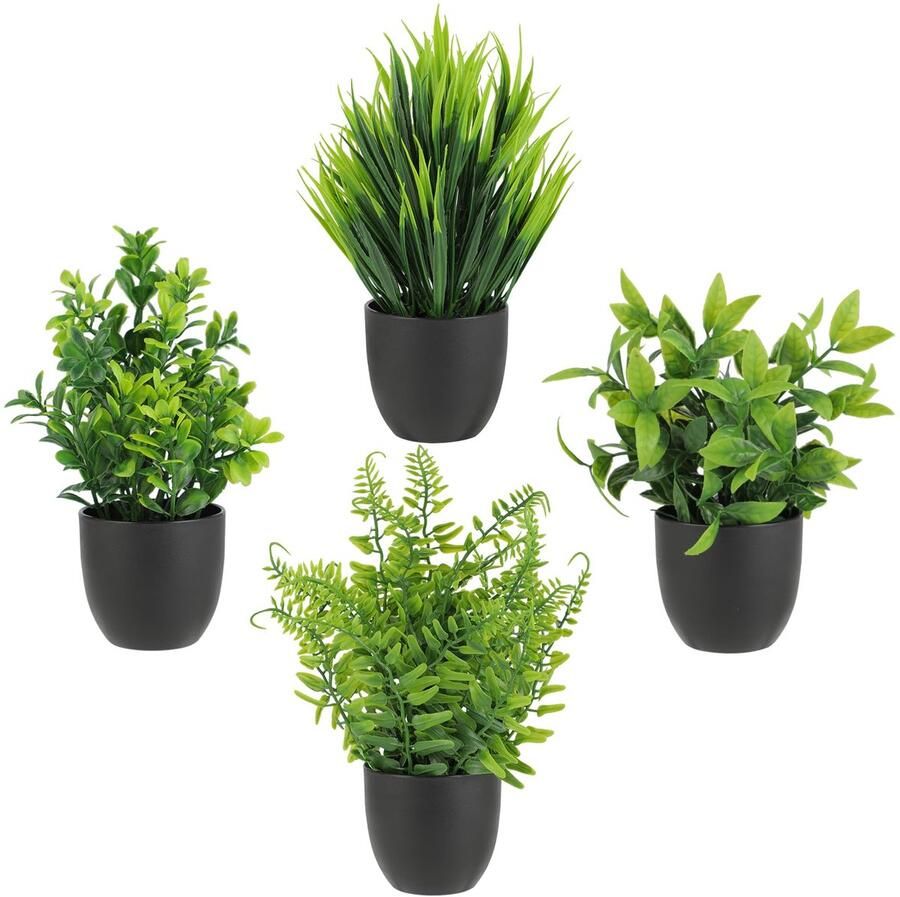 Set van 4 kunstplanten in potten – nepplanten voor een stijlvol interieur – kunststofplanten met een levensechte uitstraling – decoratieve planten voor op het bureau – kleine kunstplanten gemakkelijk te verzorgen en lang houdbaar