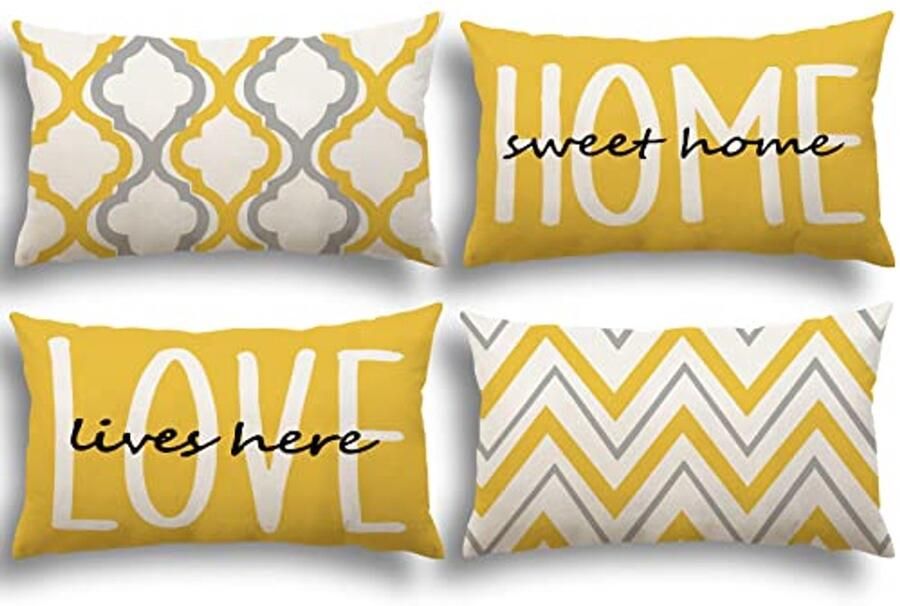 Set van 4 Kussenhoezen 30 x 50 cm Katoen Linnen voor Bank en Woonkamer