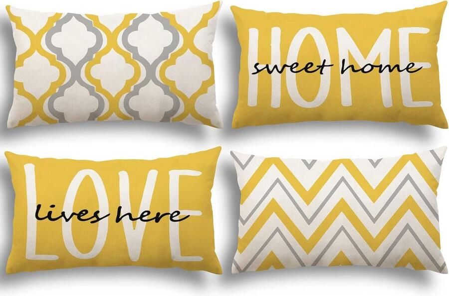 Set van 4 Kussenhoezen 30 x 50 cm van Katoen en Linnen voor Bank en Woonkamer