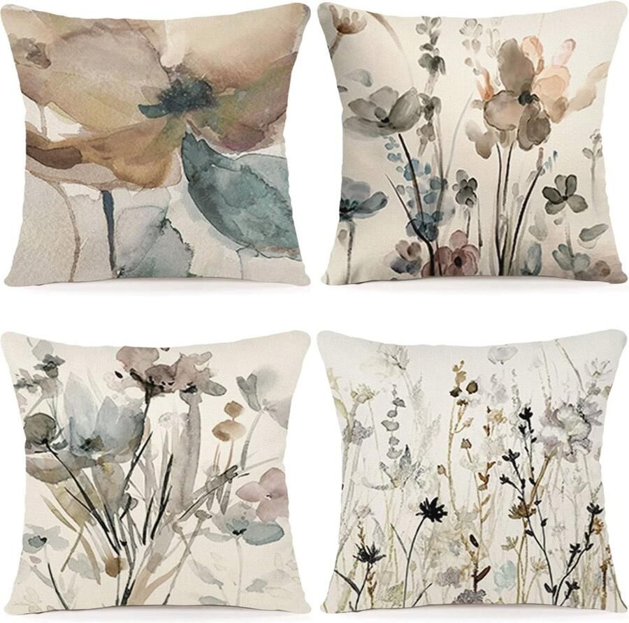 Set van 4 Kussenhoezen 40x40 cm Katoenen Linnen Sierkussenhoezen voor Bank Woonkamer en Slaapkamer