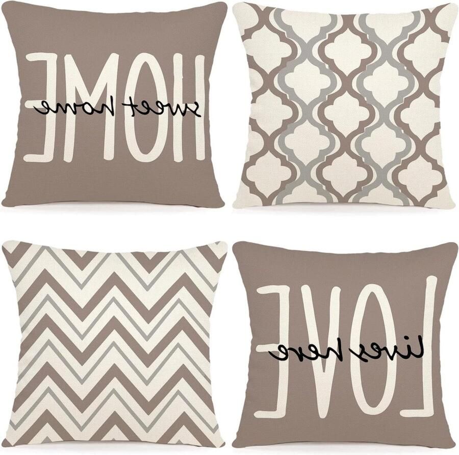 Set van 4 kussenhoezen 60 x 60 cm Katoen Linnen Sierkussens Decoratie Voor Bank Woonkamer Slaapkamer Buitenkussens 60 x 60 kussenhoes 60x60