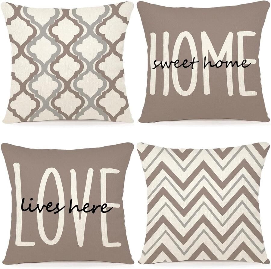 Set van 4 kussenhoezen 60 x 60 cm Katoen Linnen Sierkussens Decoratie Voor Bank Woonkamer Slaapkamer Buitenkussens 60 x 60 kussenhoes 60x60