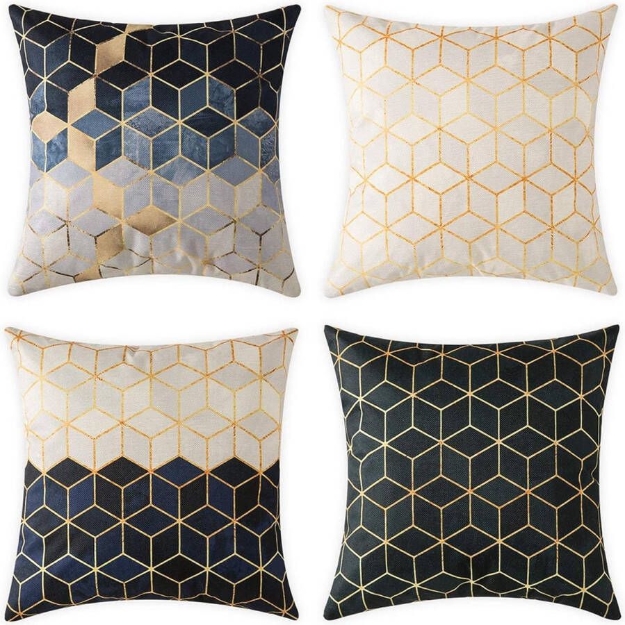 Set van 4 kussenhoezen met kleine diamanten decoratieve kussenhoezen sierkussens bankkussens geometrisch patroon decoratief kussen voor bank woonkamer slaapkamer 45 x 45 cm