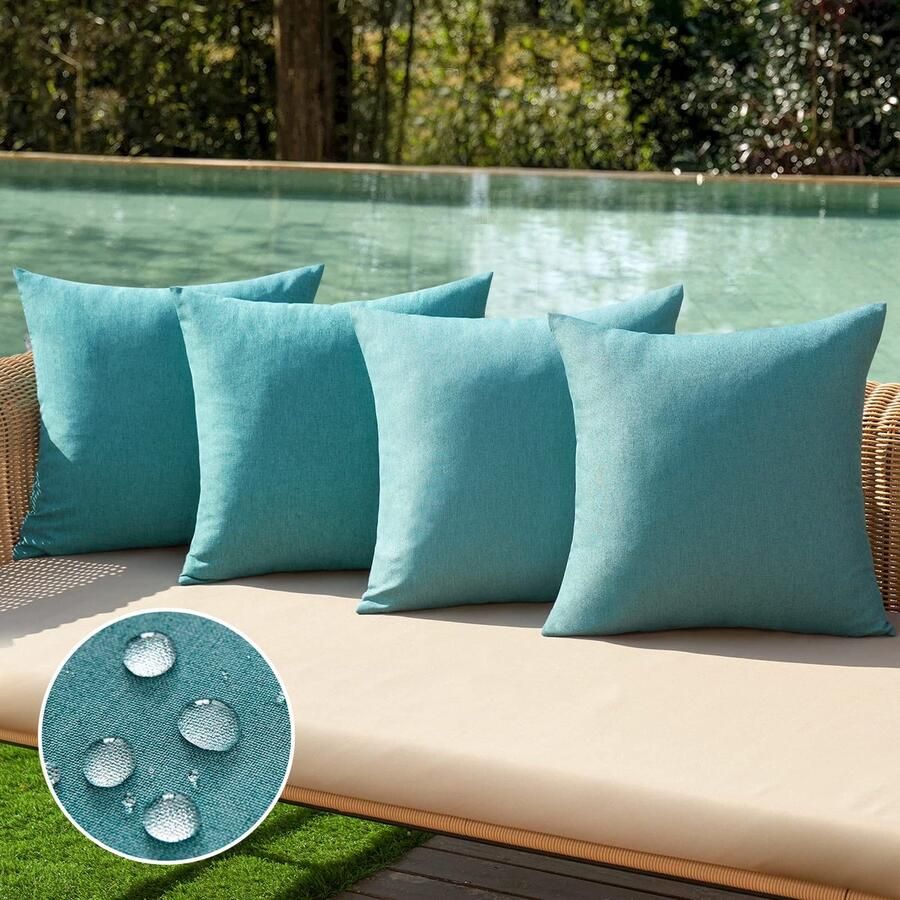 Set van 4 kussenhoezen voor buiten Blauw 45 x 45 cm Outdoor sierkussenhoes Waterbestendig Tuinset loungebank kussenslopen Zonder kussens Vierkant Waterdicht Hoezen Kussensloop print Sierkussenhoezen