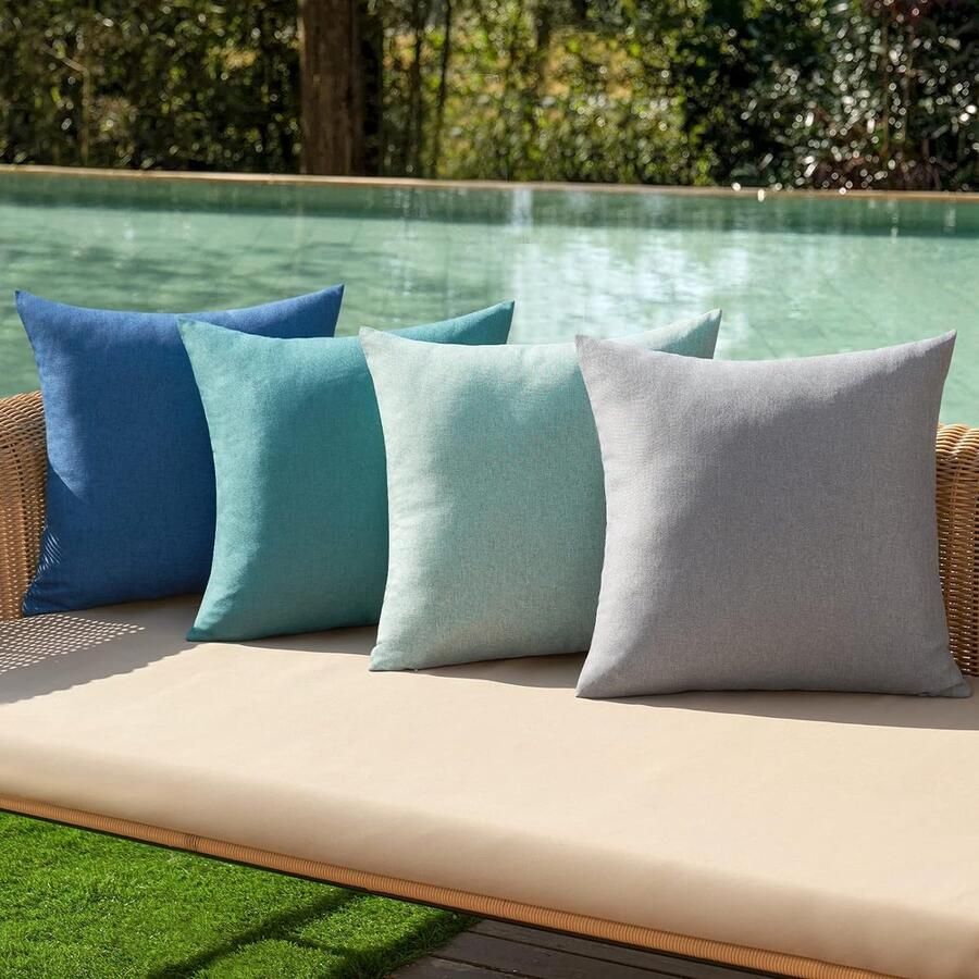 Set van 4 kussenhoezen voor buiten Groen blauw grijs 45 x 45 cm Outdoor sierkussenhoes Waterbestendig Tuinset loungebank kussenslopen Zonder kussens Vierkant Waterdicht Hoezen Kussensloop print Sierkussenhoezen