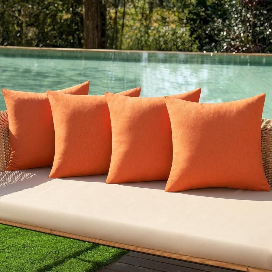 Set van 4 kussenhoezen voor buiten Warm oranje 45 x 45 cm Outdoor sierkussenhoes Waterbestendig Tuinset loungebank kussenslopen Zonder kussens Vierkant Waterdicht Hoezen Kussensloop print Sierkussenhoezen
