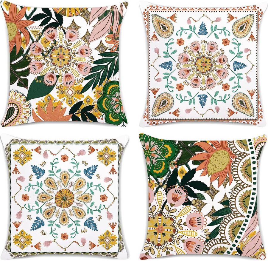 Set van 4 kussens boho bloemblaadjes 45 x 45 cm Boheems fluweel voor sierkussens voor bank slaapkamer auto slaapkamerdecoratie