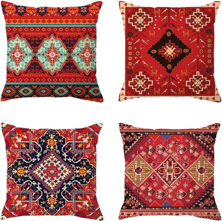 Set van 4 kussenslopen 18x18 inch Perzisch textuur decoratieve kussenhoezen luxe abstracte art zacht fluweel vierkant voor bank kussenhoezen 45 7x45 7cm Perzisch rood