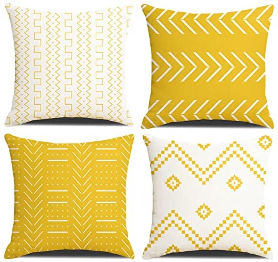 Set van 4 Kussenslopen 40 x 40 cm in Geel Patchwork voor Bank en Slaapkamer