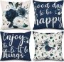 Set van 4 kussenslopen 45 x 45 cm rozen bloemen wit grijs kussen decoratief kussen bankkussen vierkante kussenhoezen voor tuin terras bank woonkamer bank 4 stuks - Thumbnail 2