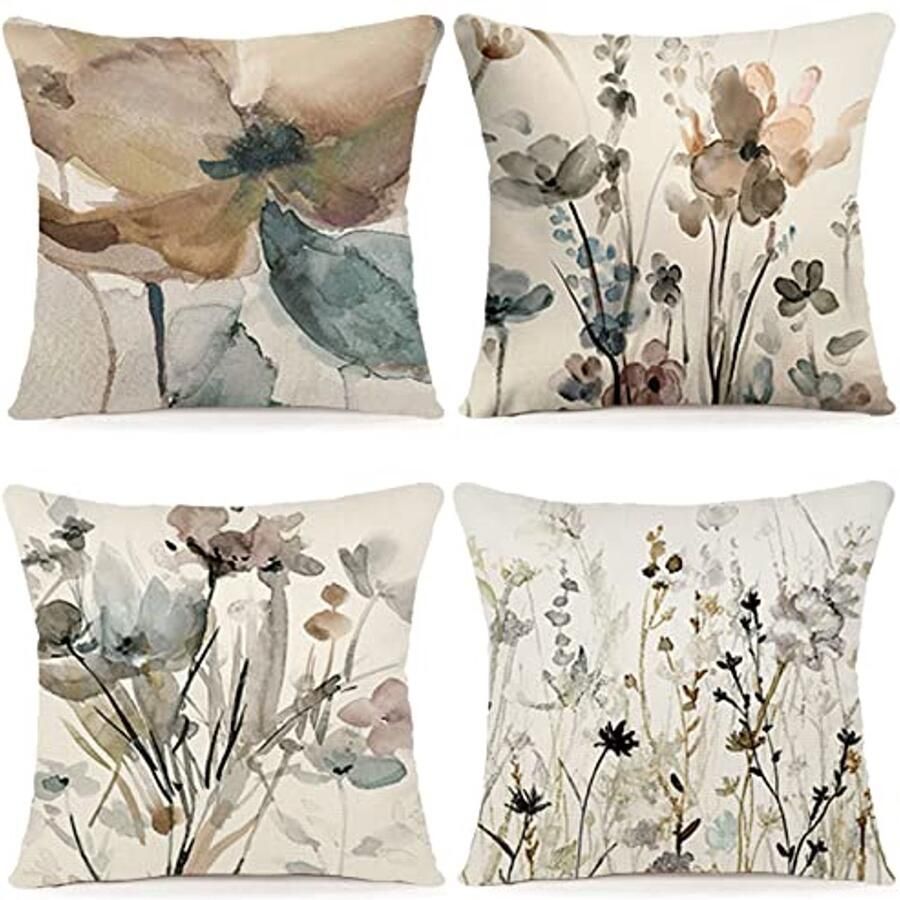 Set van 4 Kussenslopen 50x50 cm in Katoen en Linnen Decoratieve Kussens voor Bank Woonkamer Slaapkamer en Buiten
