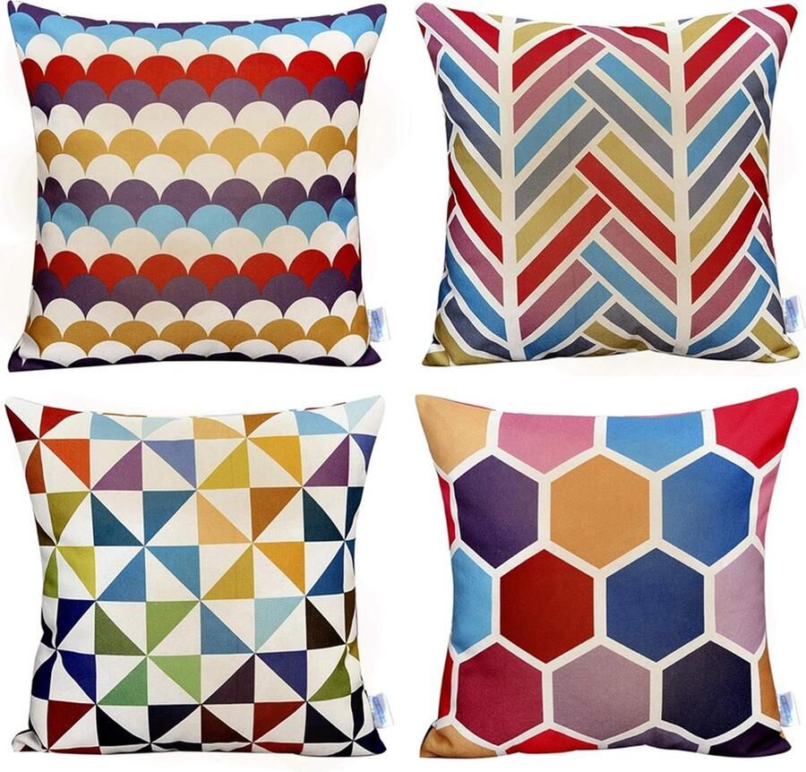 Set van 4 kussenslopen Decoratieve hoezen Bankkussenslopen Kleurrijke geometrische kussenslopen Kussenhoezen Decoratieve jute kussenslopen 45*45cm Geschikt voor woonkamer bank en bed
