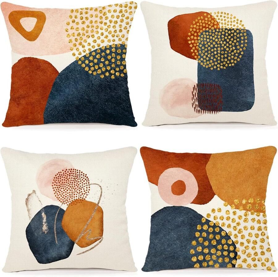 Set van 4 Kussenslopen Geometrisch Patroon Geschikt voor Bank en Slaapkamer 45 x 45 cm Linnen