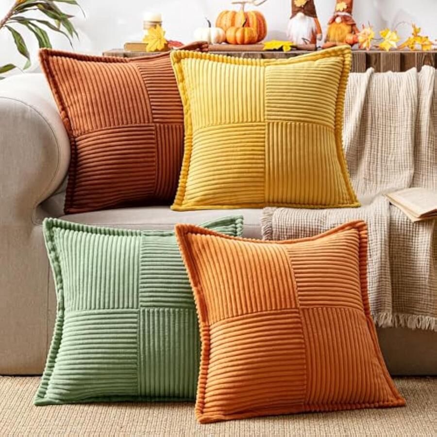 Set van 4 kussenslopen granula's voor kussens zacht vierkant decoratief voor bank bed van polyester mix 40 x 40 cm serie groen-oranje
