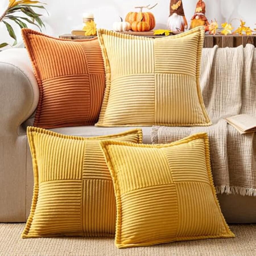 Set van 4 kussenslopen granula's voor kussens zacht vierkant decoratief voor bank bed van polyester mix 40 x 40 cm oranje serie