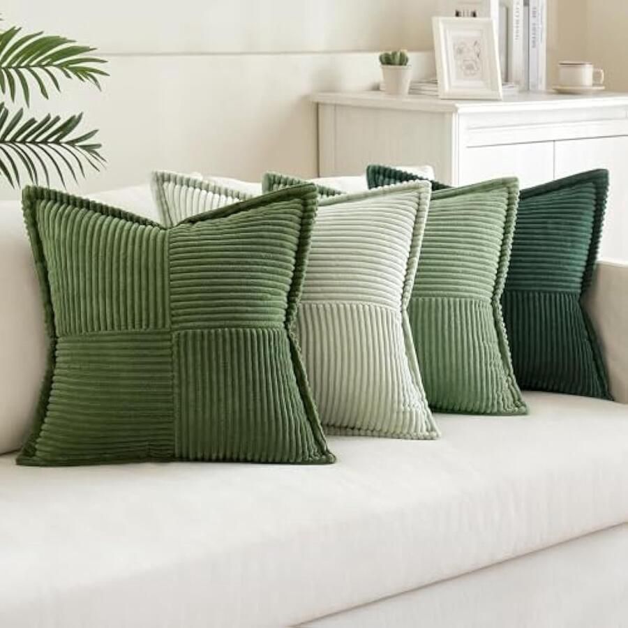 Selbro Set van 4 Korrels Kussenhoezen Vierkante Decoratieve Kussenhoes voor Slaapbank Polyester Mix 40 x 40 cm Groen