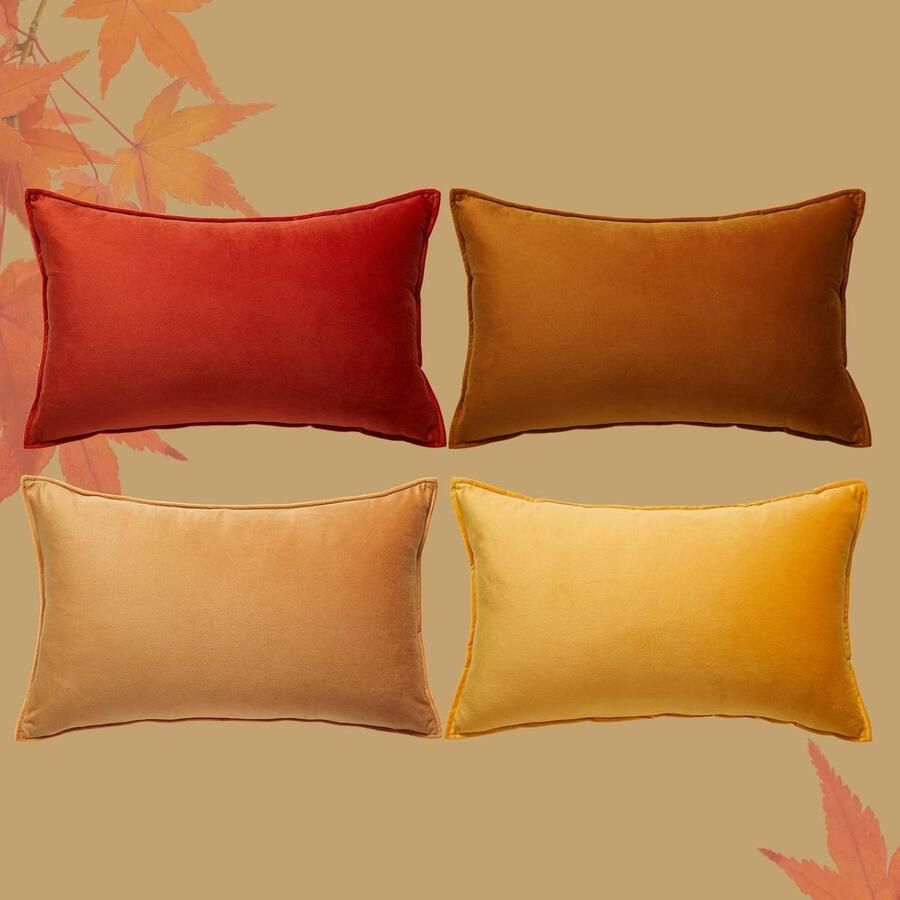 Set van 4 kussenslopen herfst 30 x 50 cm geel fluweel kleurverloop bankkussen decoratief kussen sierkussen overtrek decoratie voor bank slaapkamer woonkamer balkon zacht
