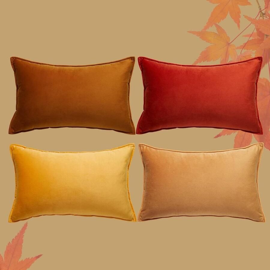 Set van 4 kussenslopen herfst 30 x 50 cm geel fluweel kleurverloop bankkussen decoratief sierkussen voor bank slaapkamer woonkamer balkon zacht herfstdecoratie