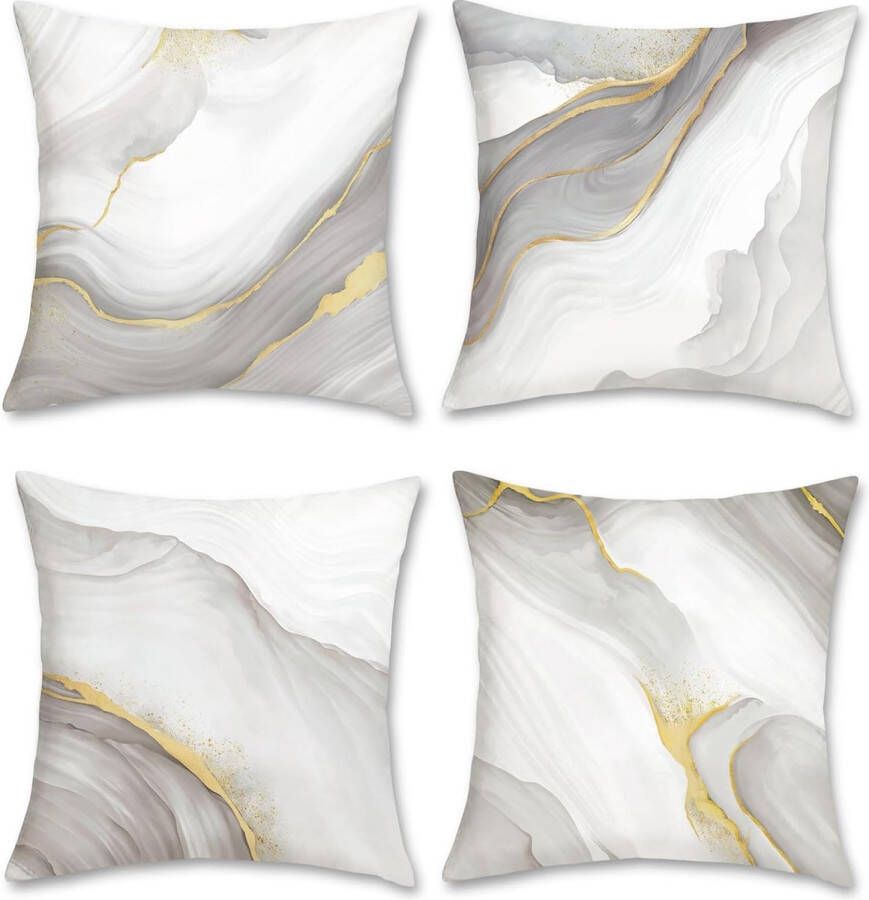 Set van 4 kussenslopen marmer grijs goud 45 x 45 cm moderne abstracte marmertextuur decoratieve kussenhoezen sierkussenhoezen voor bank slaapkamer woondecoratie