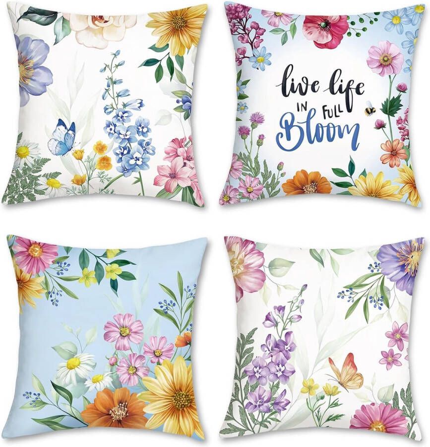 Set van 4 kussenslopen met bloemen 45 x 45 cm bloemen fluweel zacht decoratieve kussenovertrekken voor bank slaapkamer woonkamer auto woondecoratie