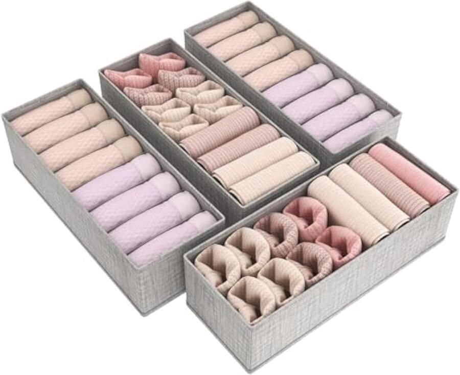 Set van 4 lade-organizer voor MALM dressoir opvouwbare ladeverdeler kledingopbergdoos opbergmand voor ondergoed kinderkleding sokken stropdassen grijs