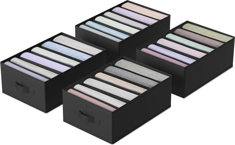 Set van 4 ladeopbergsystemen met 6 vakken Opvouwbare kledingopbergsystemen voor garderobe 42 x 30 x 17 cm Klassiek zwart RUS009B04