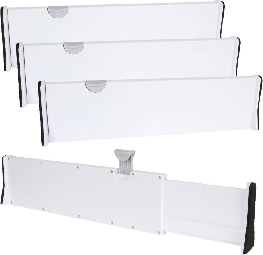 Set van 4 ladeverdelers verstelbaar 37-54 cm plastic keukenlade-organizer 10 cm hoog wit ladeverdelers voor commode badkamer slaapkamer