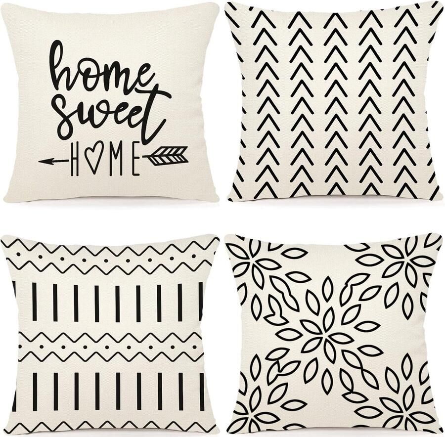 Set van 4 Linnen Kussenhoezen Decoratieve Hoezen voor Sofa en Bed 40x40cm