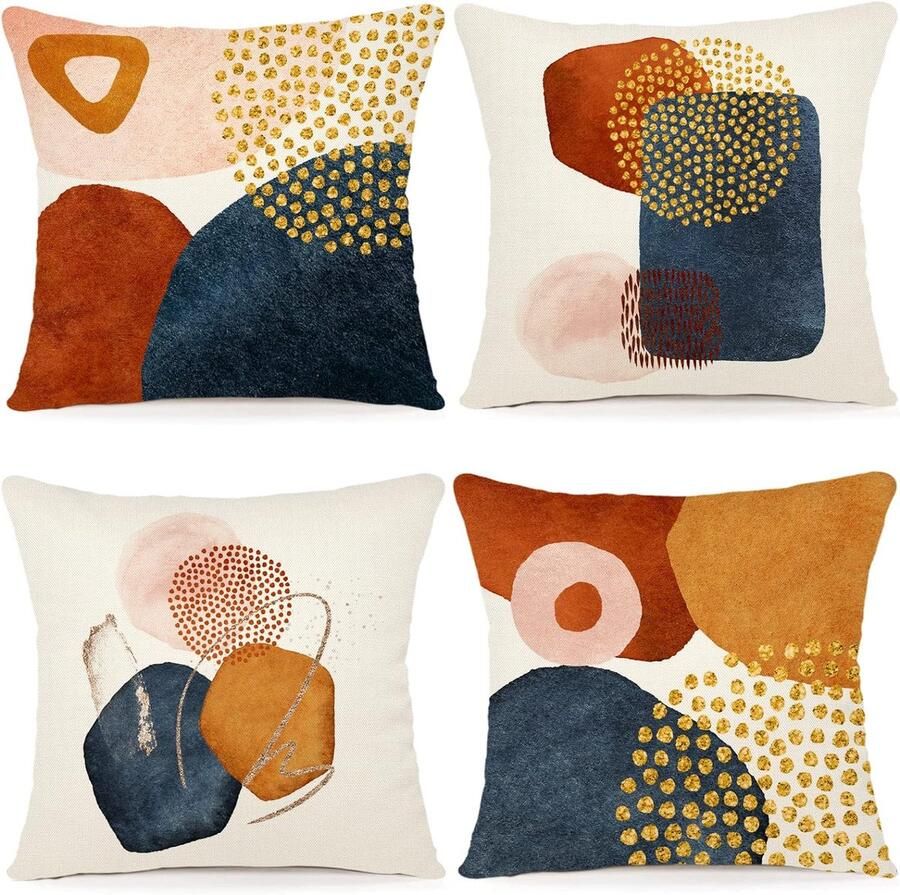 Set van 4 Linnen Kussenslopen met Geometrisch Patroon 40x40 cm voor Sofa Bed en Buiten