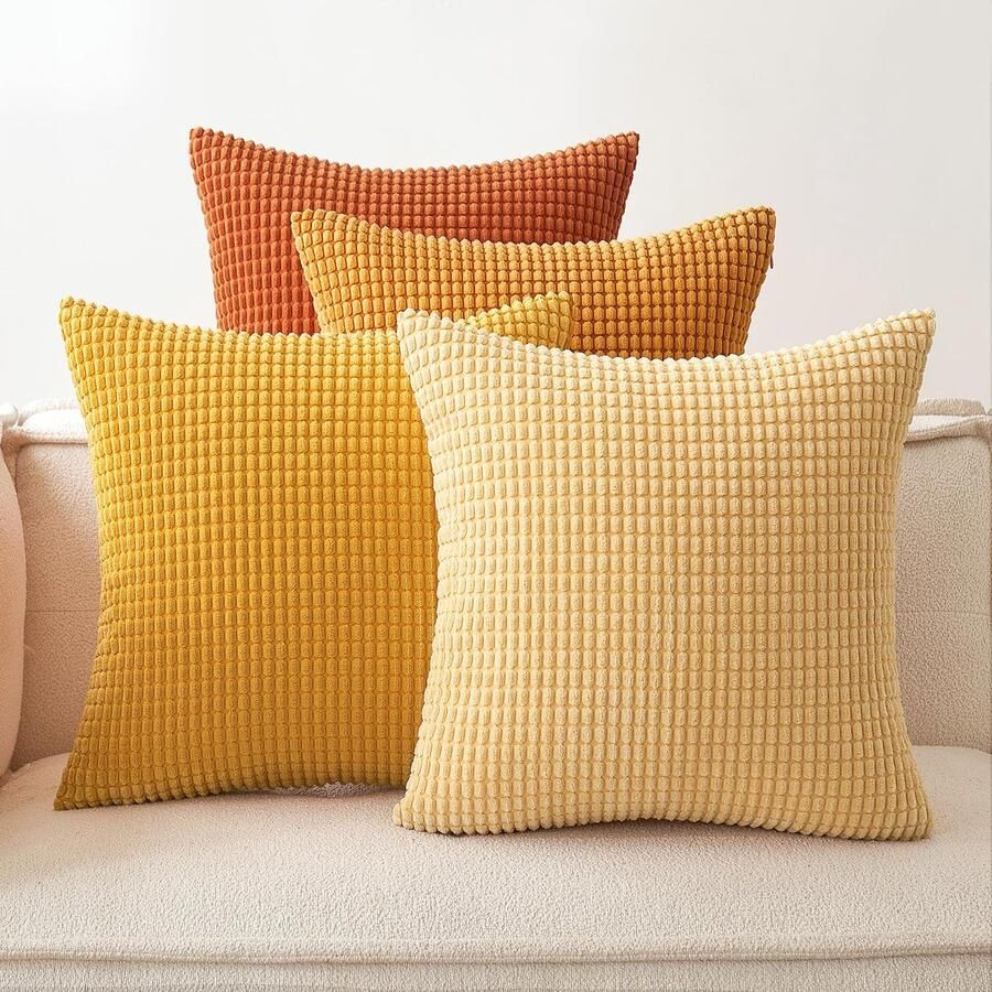 Set van 4 Luxe Sierkussenhoezen in Fluweelzachte Corduroy voor Woonkamer en Bank 50x50 cm Oranje Tinten