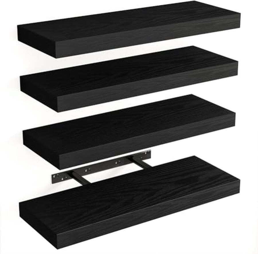 Set van 4 massief houten wandplanken met intrekbare houders multifunctioneel wandrek voor slaapkamer woonkamer keuken en badkamer