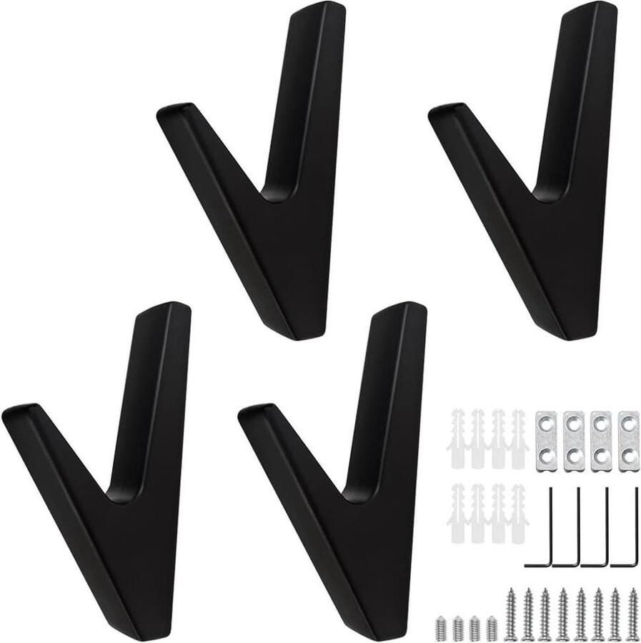 Set van 4 mat zwarte garderobehaken kledinghaken wandhaken voor badkamers keukens foyers gangen