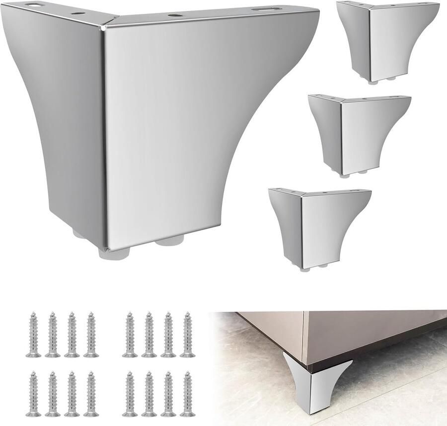 Set van 4 metalen meubelpoten 10 cm tafelpoten hoge bankpoten driehoekige meubelpoten doe-het-zelf vervanging geschikt voor kasten kledingkasten tv-meubels en lades zliver