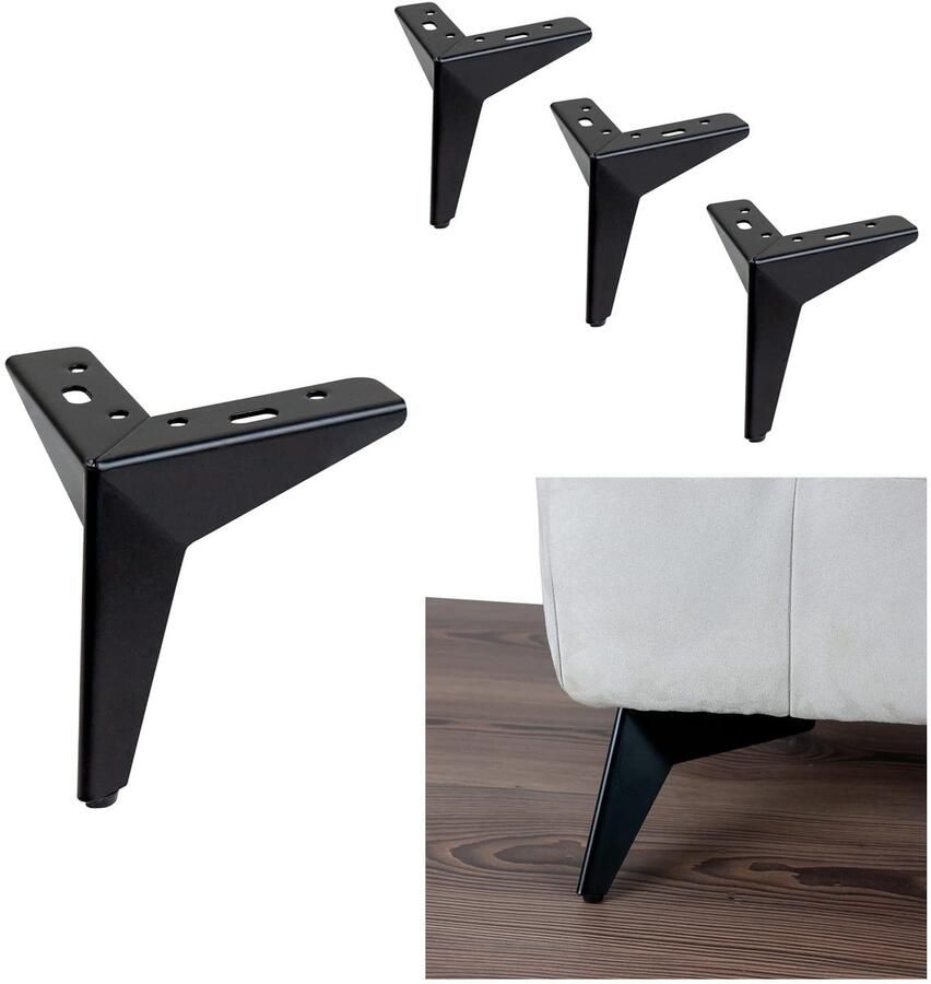 Set van 4 metalen poten modern design H 13 cm geschikt voor banken en meubels