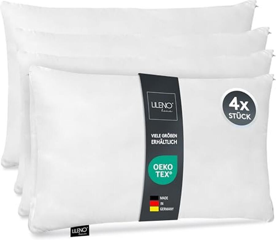 Kussen 50 x 70 cm Set van 4 Wasbaar tot 95 Graden Ritssluiting Hypoallergene Vulkussens voor Bed en Decoratie