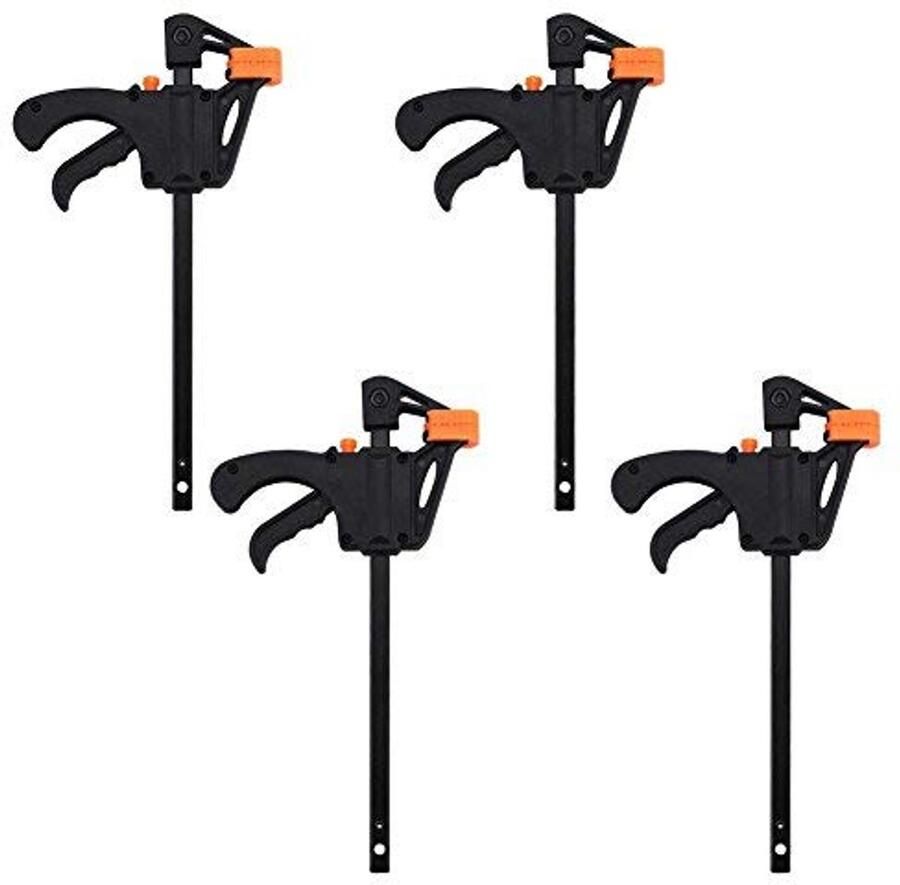 Set van 4 mini F-vormige schroefklemmen voor houtbewerking 11 8 x 19 9 cm maximale spanafstand 10 cm