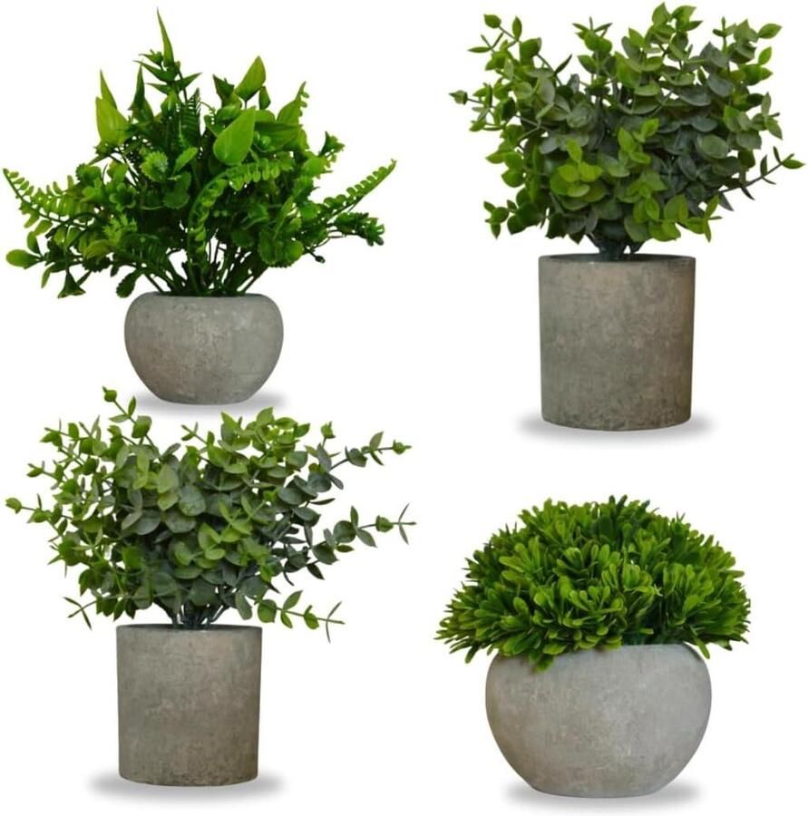Set van 4 mini-kunstplanten voor binnen decoratie huis kantoor tafel woonkamer