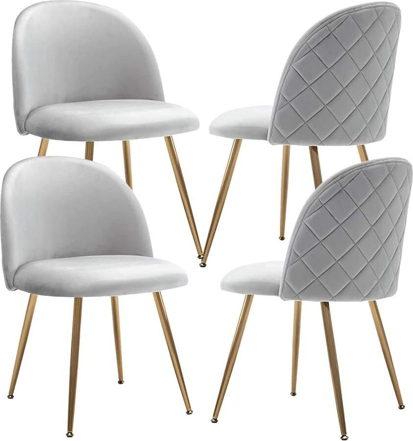 Set van 4 moderne eetkamerstoelen met rugleuning en gouden poten – Fluwelen design en comfortabele zitervaring