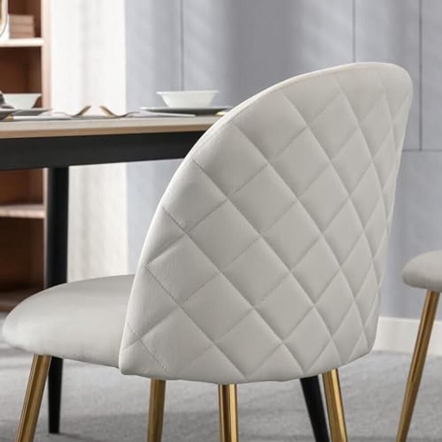 Set van 4 moderne fluwelen eetkamerstoelen met gouden poten