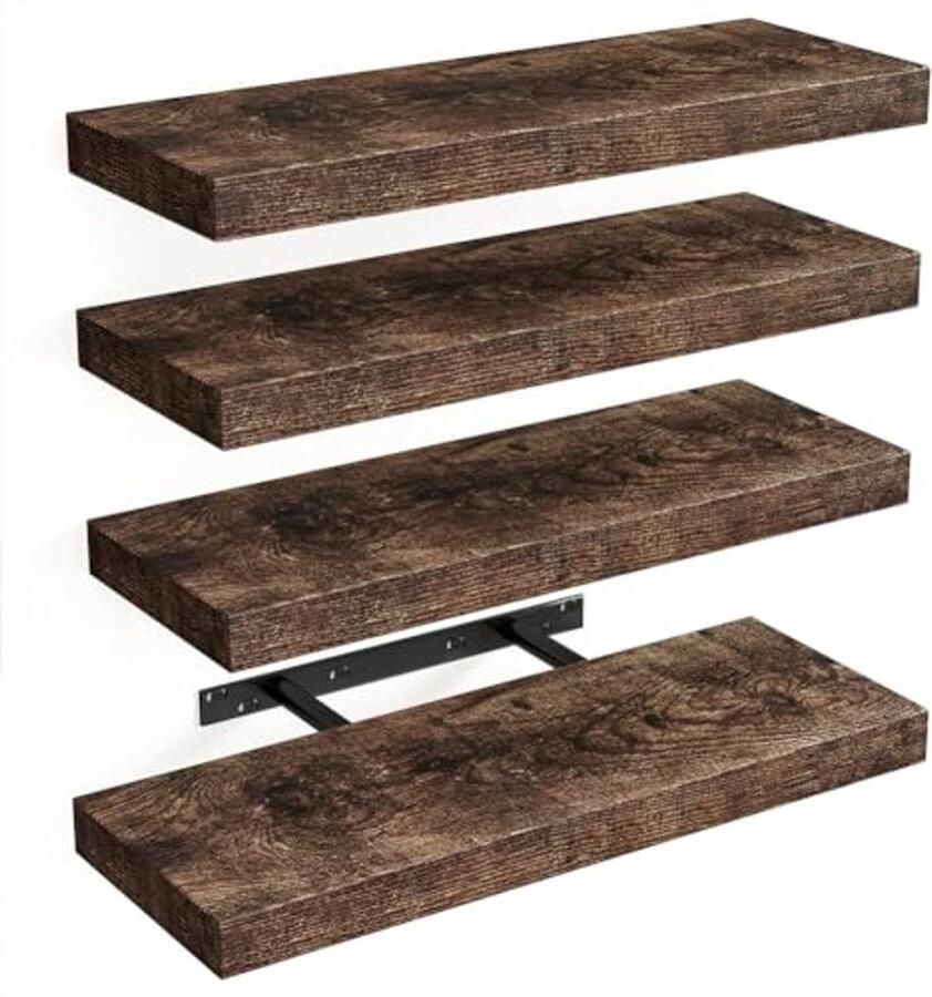 Set van 4 Multifunctionele Wandplanken van Massief Hout Eenvoudig te Installeren en Ruimtebesparend (40 x 14 x 3 cm)