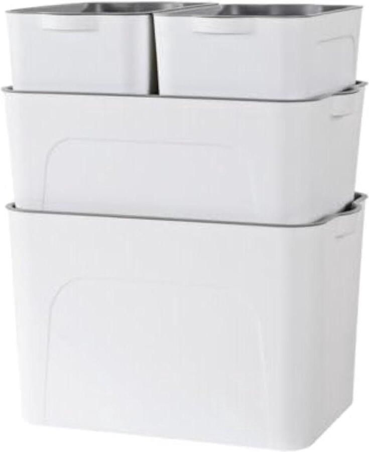 Set van 4 opbergdozen kunststof organisatie 4 stuks wit 25l 15l 5l