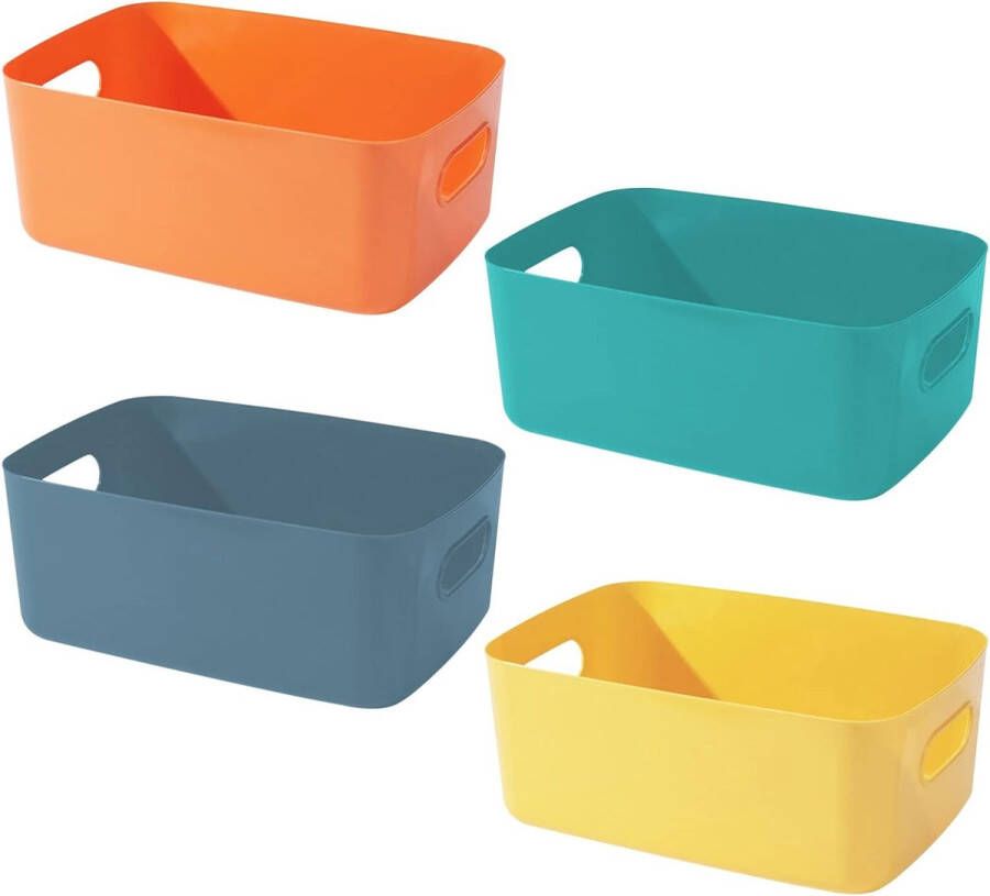 Set van 4 opbergdozen organizerbox met handgrepen (origineel ontwerp) kleine plastic doos wit voor huishoudelijk gebruik praktische opbergmand opbergdoos voor de badkamer 20 x 14 x 7 5 cm (kleur)