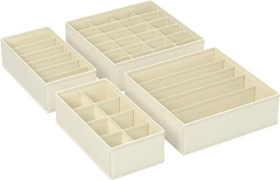 Set van 4 opbergdozen voor ondergoed lade-opbergsysteem lade-organizer voor beha's onderbroeken stropdassen sokken opvouwbaar stoffen opbergdoos beige RUS04M