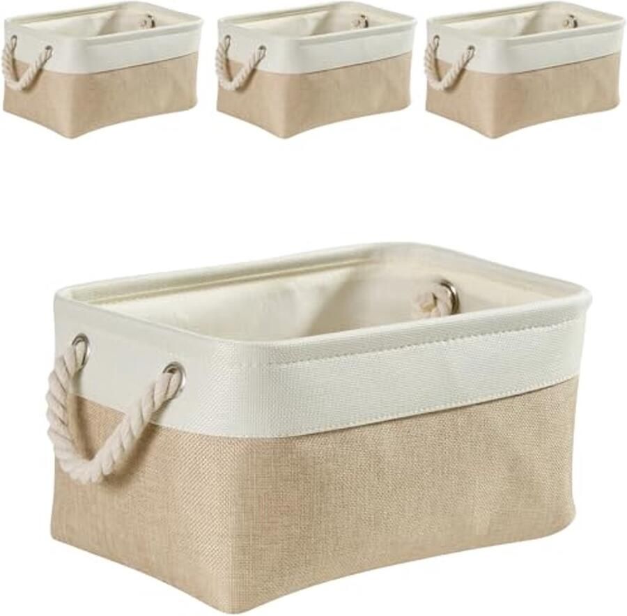 Set van 4 Opvouwbare Canvas Opbergmanden met Handgrepen Multifunctionele Opbergoplossing voor Kasten Kleding Speelgoed en Badkamer