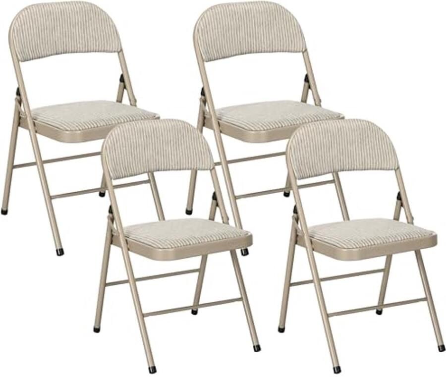 Set van 4 opvouwbare klapstoelen voor binnen met kussens en stalen frame Beige